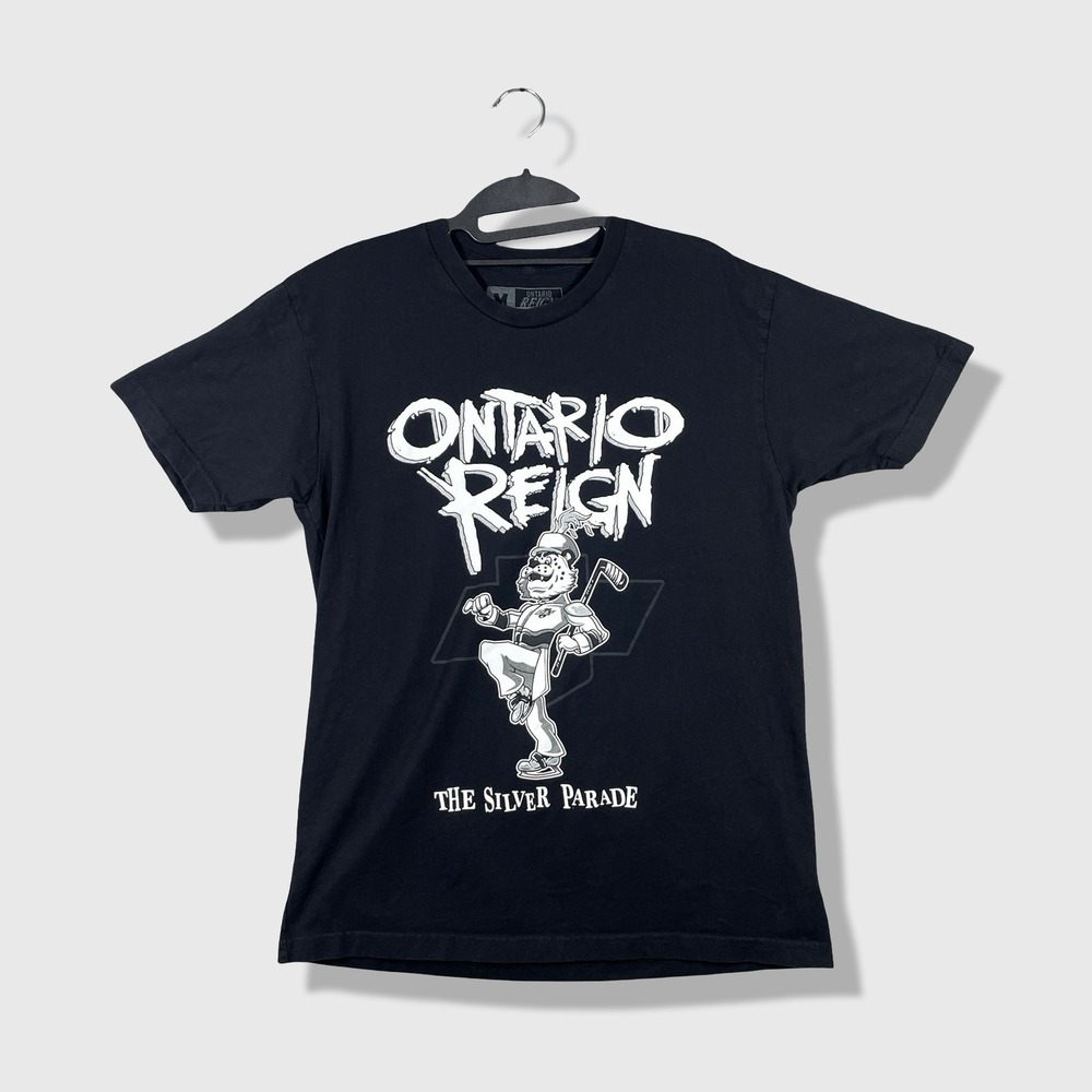 Ontario Reign T-Shirt Mens Medium Black Silver Parade Hockey Emo Nite Parody